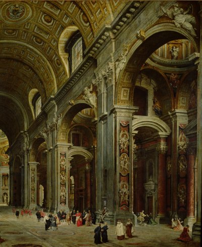 Kardinaal Melchior de Polignac bezoekt de Sint-Pietersbasiliek in Rome (detail) door Giovanni Paolo Pannini